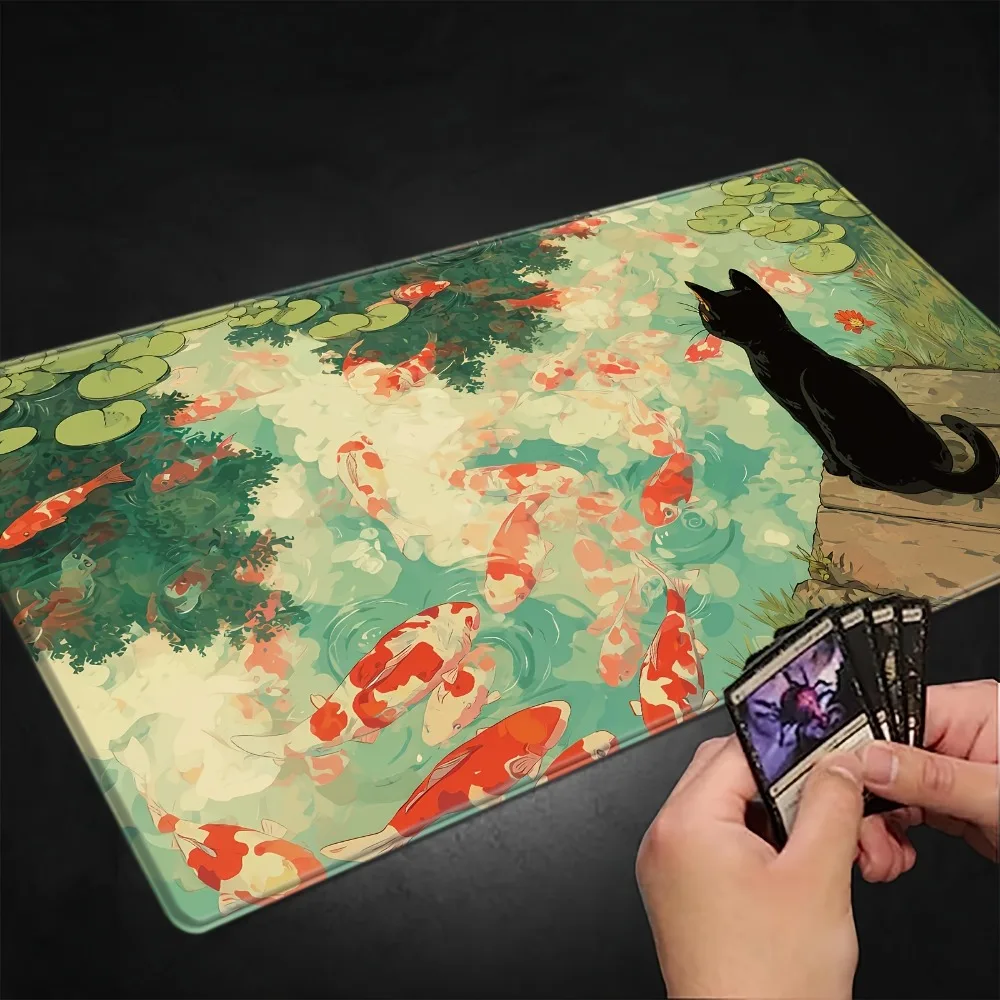 tapete-de-jogo-black-cat-koi-pond-em-borracha-antiderrapante-para-jogos-de-cartas-tcg-rpg-mesa-de-escritorio-em-casa