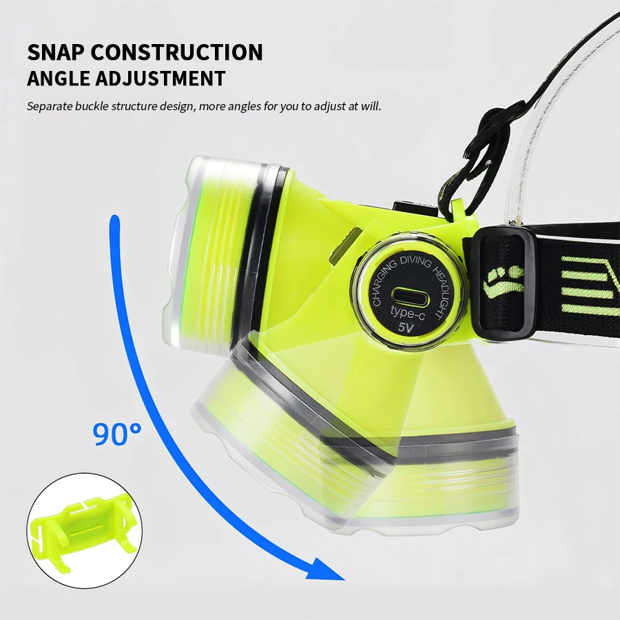 LED Super Bright Headlamp with Built-in Battery USB Charging IPX8 Diving Headlight Fishing Shrimping Diving Playing Head Torch