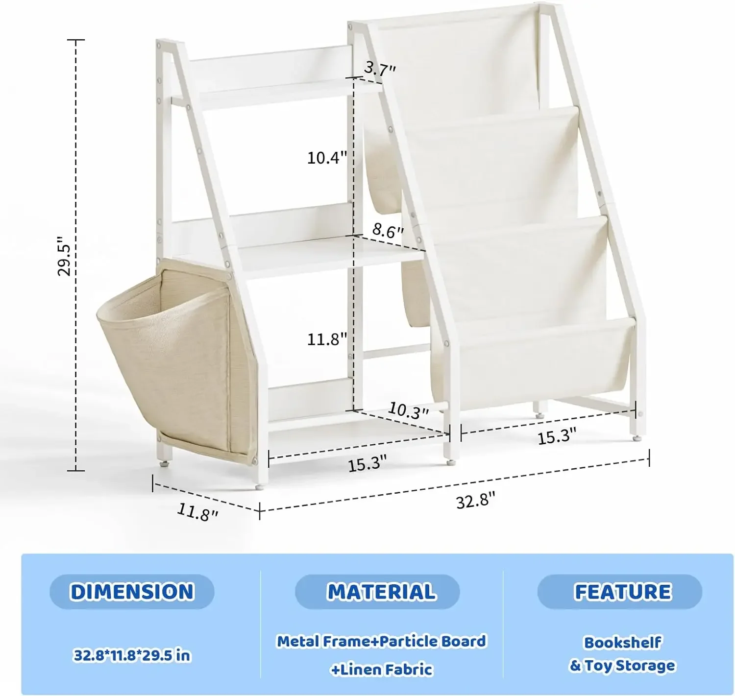 Bookshelf and Toy Organizer, 3 Tier Bookshelf for Kids, Montessori Bookcase Book Shelf for Kids Rooms, Bedroom, Playroom, N