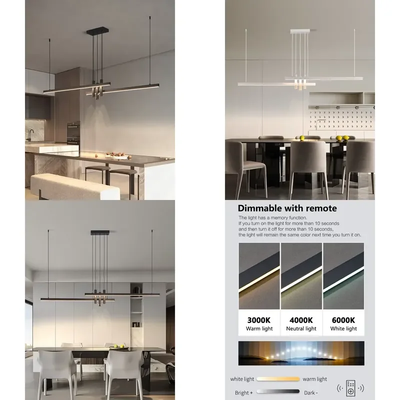 Modern light creative bar counter strip designer lamps LED Pendant Light for Dining Table Kitchen Chandelier Memory Function
