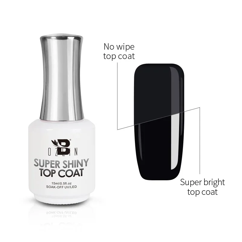 BOZLIN 15ML Super Shiny Top Coat Nail Art Gel Varnish Semi Permanent Soak Off  No Wipe UV Gel Varnish Shining Clear Top Coat