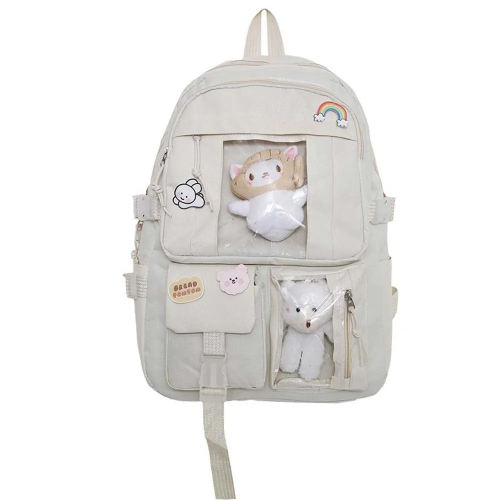 

Solid Color Nylon Ita Backpack Durable with Cartoon Pins Students School Bag Dust-proof Fixed Webbing Large Capacity Daypack