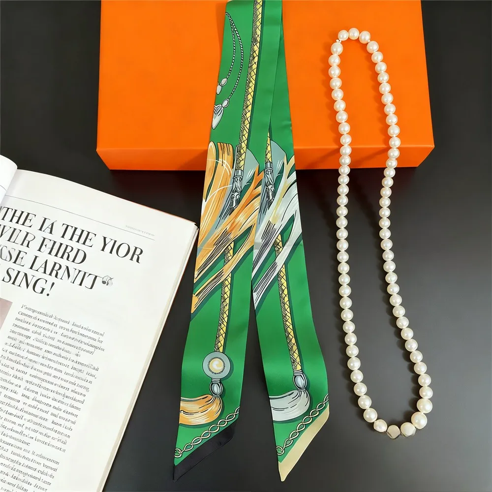 French New Rope Chain Fringed Women's Fashion Long Twill Streamer Women's Wrapping Bag Ribbon Small Scarf 5*90cm
