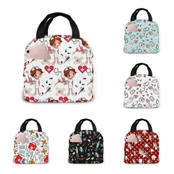 Portable Lunch Bag Cartoon Nurse Pattern Thermal Insulated Lunch Tote Cooler Handbag Bento Pouch Container School Food Bags