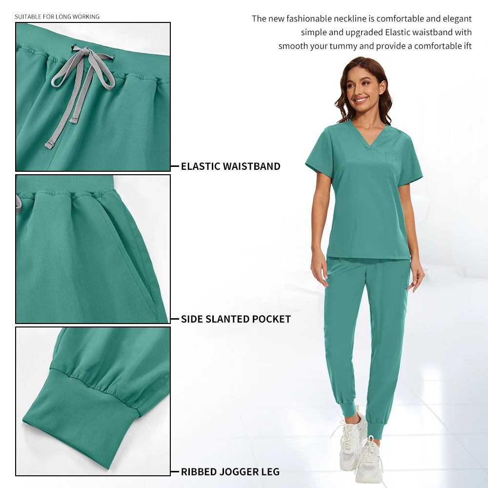 Spa Uniform Scrubs Kleding Vrouwen Ademend Zachte Rits Kraag Tops Joggers Broek Pak Schoonheidssalon Nageltechnicus Werkuniform