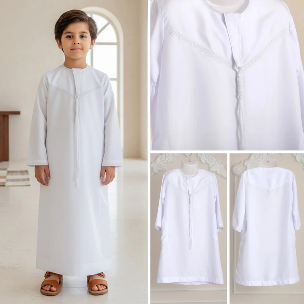 Children Traditional Clothing Arab Robe Thobe White Boys Ethnic Style Dress Muslim Kids Jubba Thobes Ramadan Eid Islam Clothing