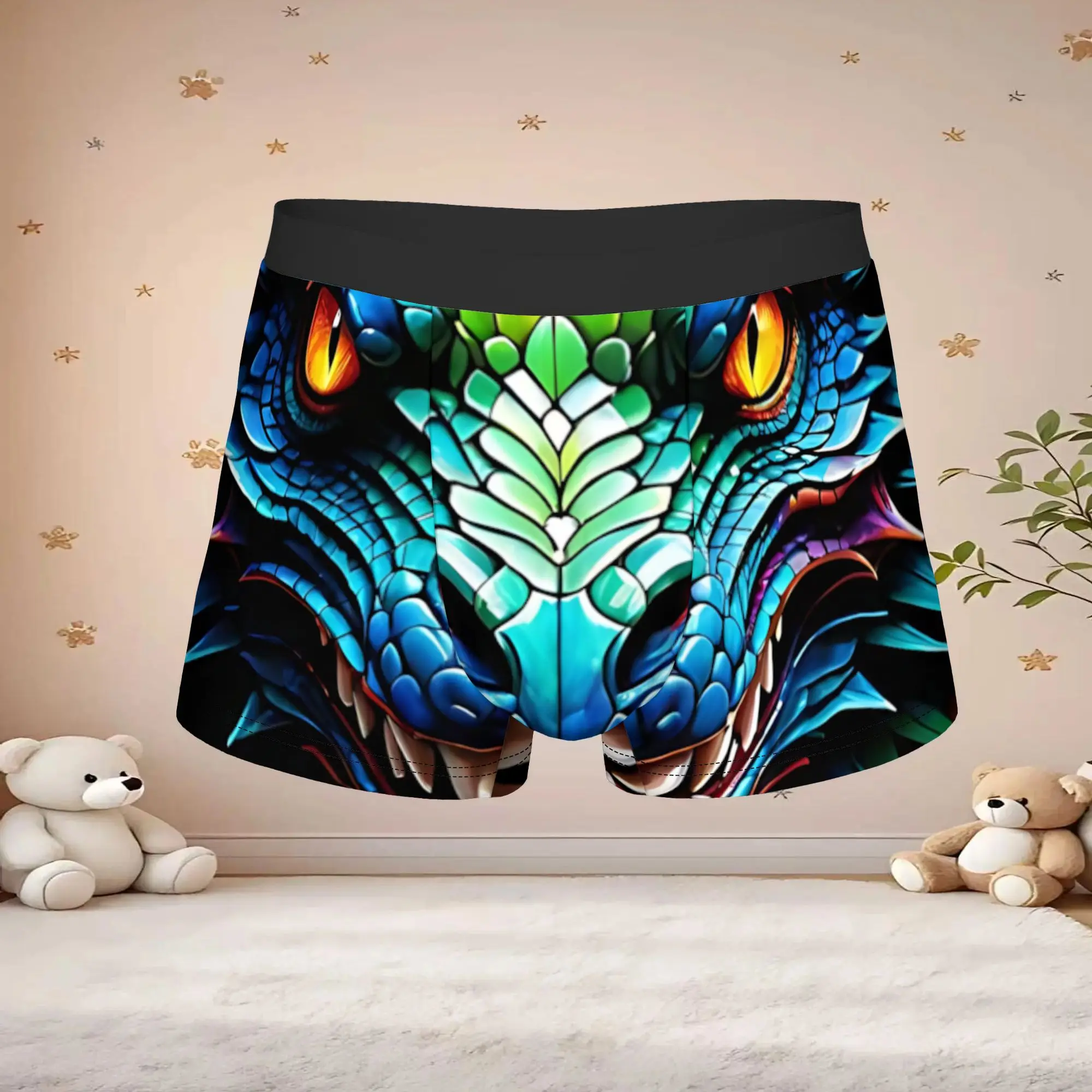 1pc Fashion Chinese Multicolor Dragon Head Graphic Underpants Breathbale Panties Men's Underwear Comfortable Shorts Boxer Briefs