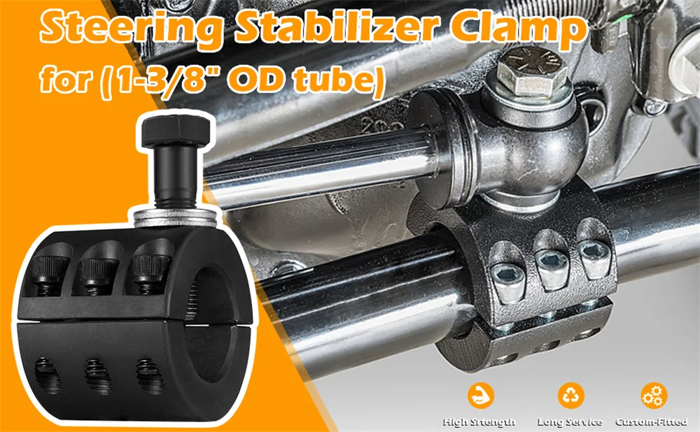 ANX Lenkungsstabilisator Spurstangenklemme für Jeep Wrangler JK TJ XJ ZJ MJ 2007-2018 mit 1-3/8 Zoll Durchmesser Spurstange (1-3/8' Außendurchmesser Rohr) – Detail 3