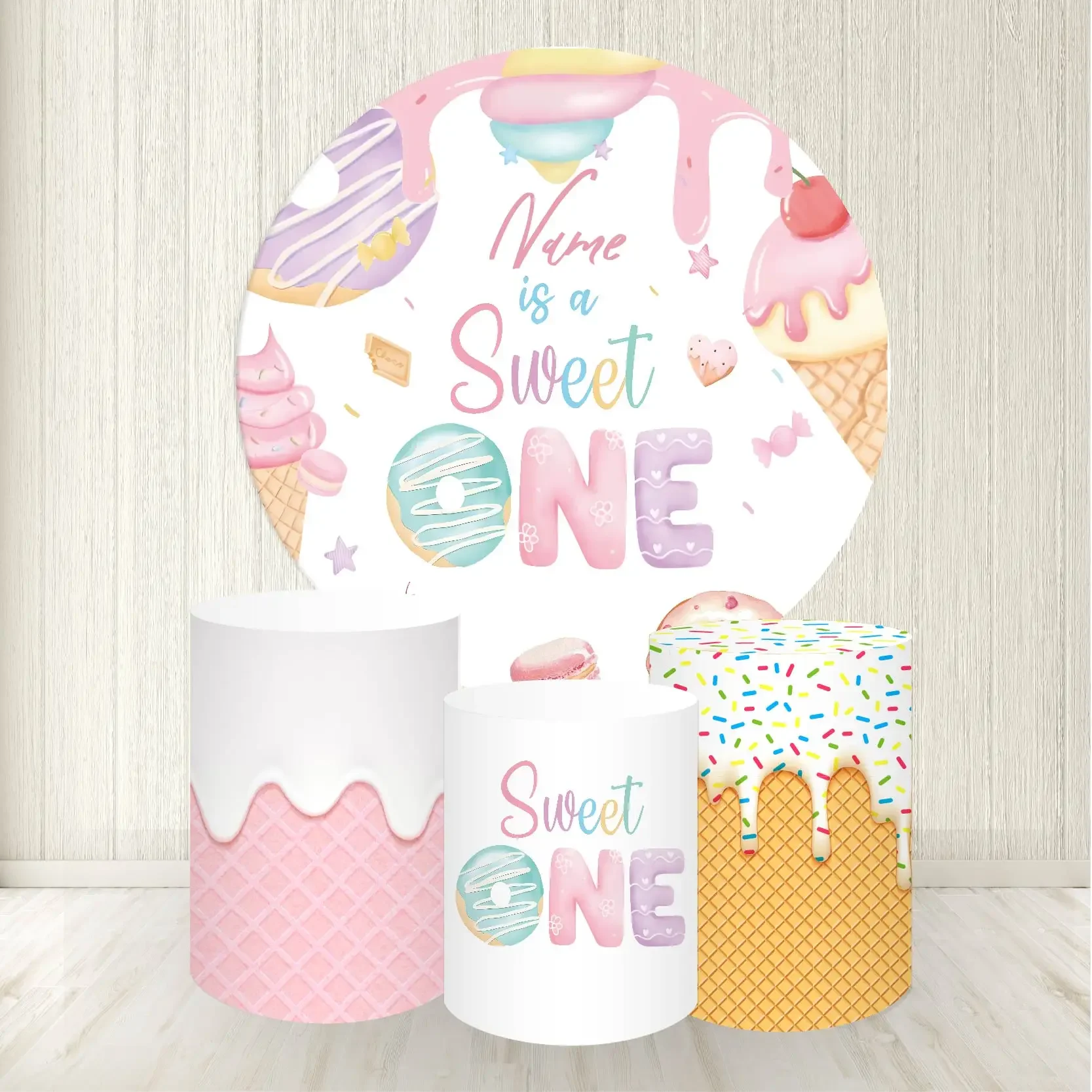 

Baby Sweet One Birthday Circular Round Backdrop Cover & Cylinder Covers for Baby Girl's Birthday Party Background Decoration