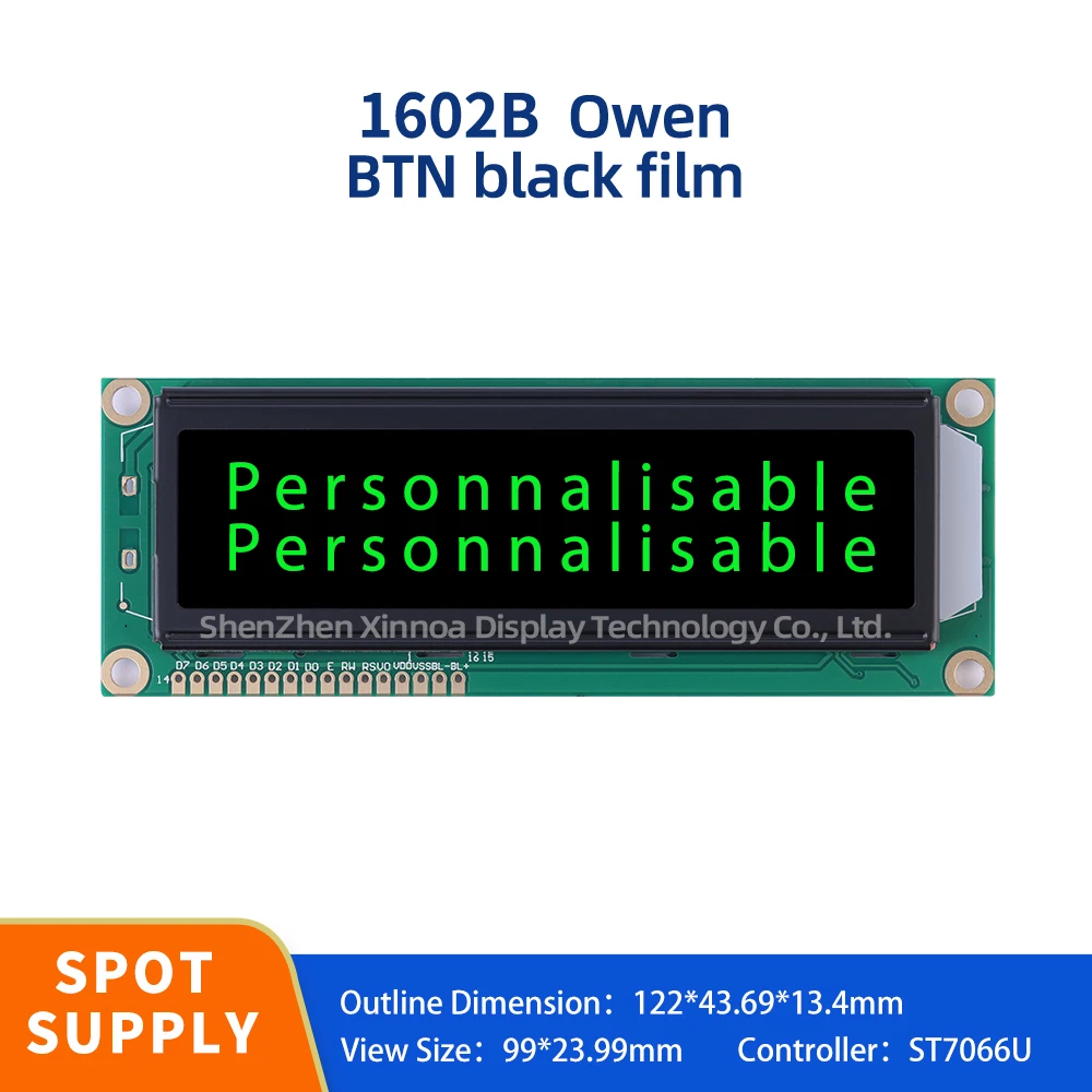 

Large Module 1602B LCD European Character Display Screen BTN Black Film Green Text Multiple Font Character Screen