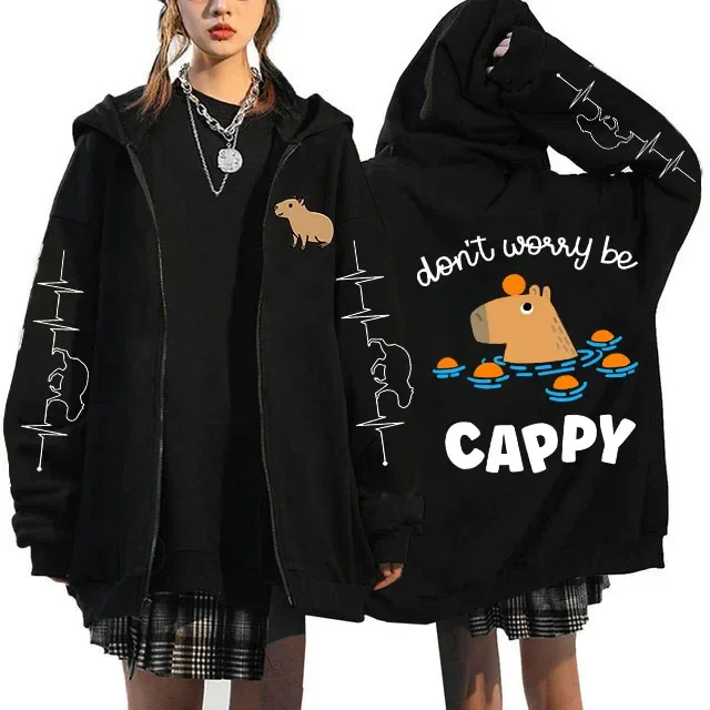 Harajuku Gothic Y2k Korean Style Streetwear Cartoon Capibara Zip Up Hoodies Capybara Fashion Mange Cute Zipper Jacket Sweatshirt