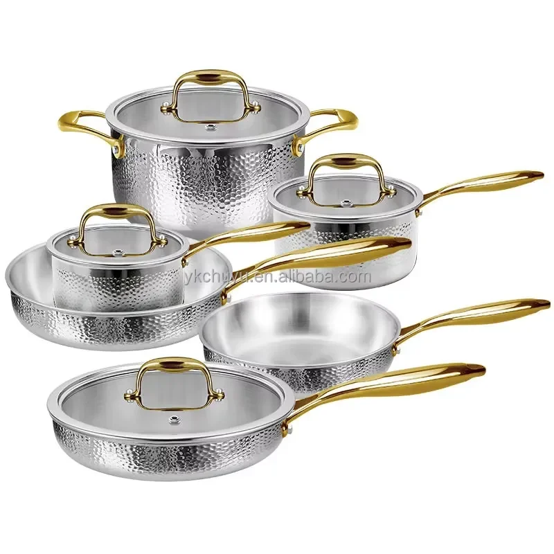 

Wholesale Cookware Set 10pieces Hammer Pattern Nonstick Premium 304 Stainless Steel Cookware Set