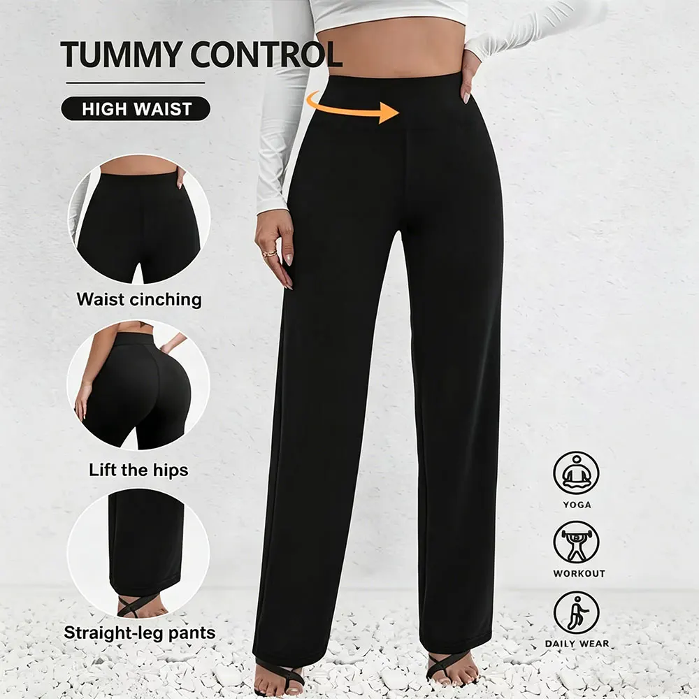 Pantalon droit extensible taille haute, mélange de couleurs unies, pantalon décontracté, quatre saisons, universel, jambes larges, adapté au bureau