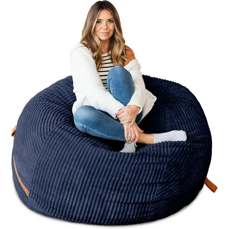 Fuf Large Foam Filled Bean Bag Chair with Removable Cover Midnight Blue Corded Plush 4 feet Big