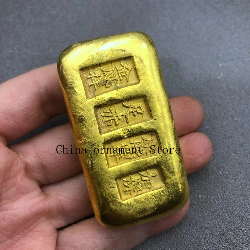 Antique-style coins, Golden Phoenix Auspicious Foot Red + Alchemy Ingot Vintage gold-plated copper ingot coin Kangxi-era gold in