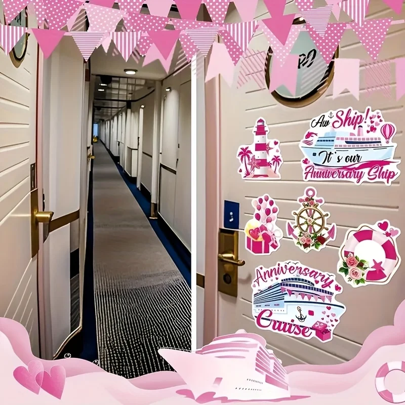 7Pcs Wedding Anniversary Cruise Door Magnets, Anchor Decor Magnetic Stickers for Car, Fridge, Carnival Cruise, Wedding & Party