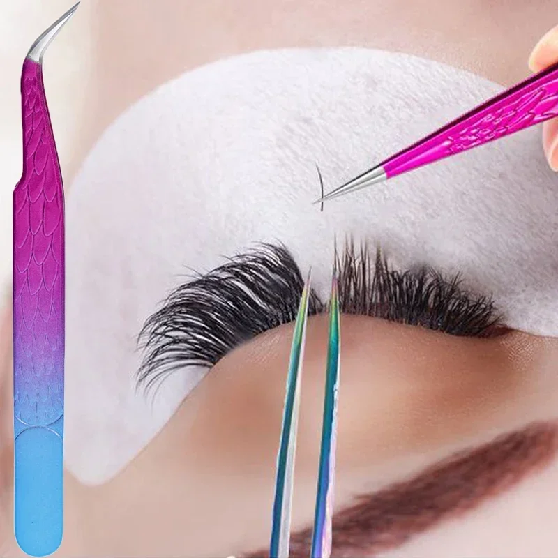 Colorful Anti-static Eyelash Tweezers Accurate Eyebrow Grafting Makeup Tweezer Beauty Tools 3D False Lashes Extension Supplies