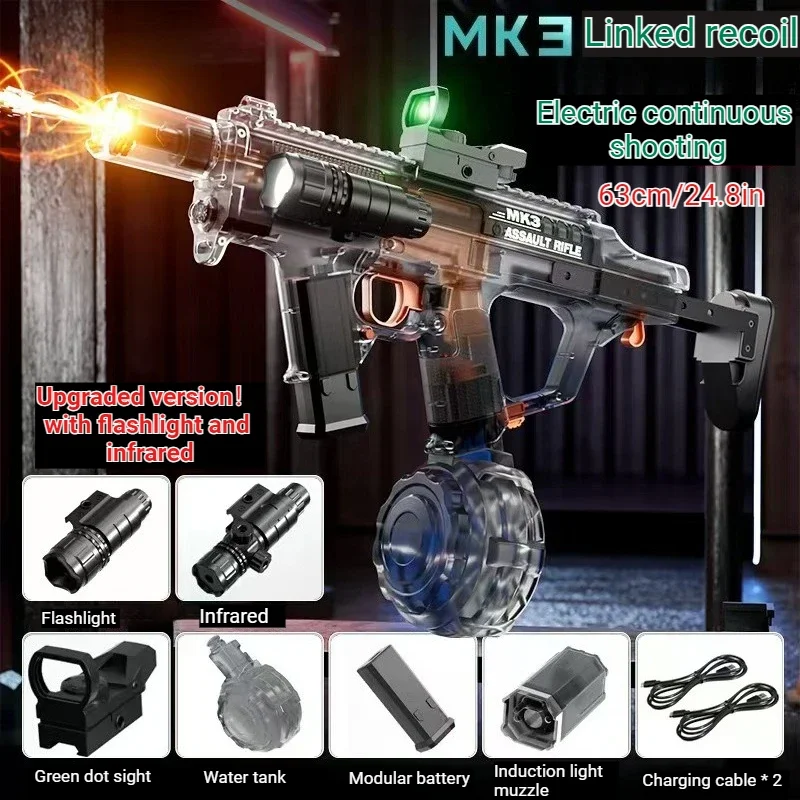 New Automatic Water Gun Toy with Flashlight Big Capacity Lectric Absorption Water Pistol Spray Blaster Summer Pool Toy for Kids