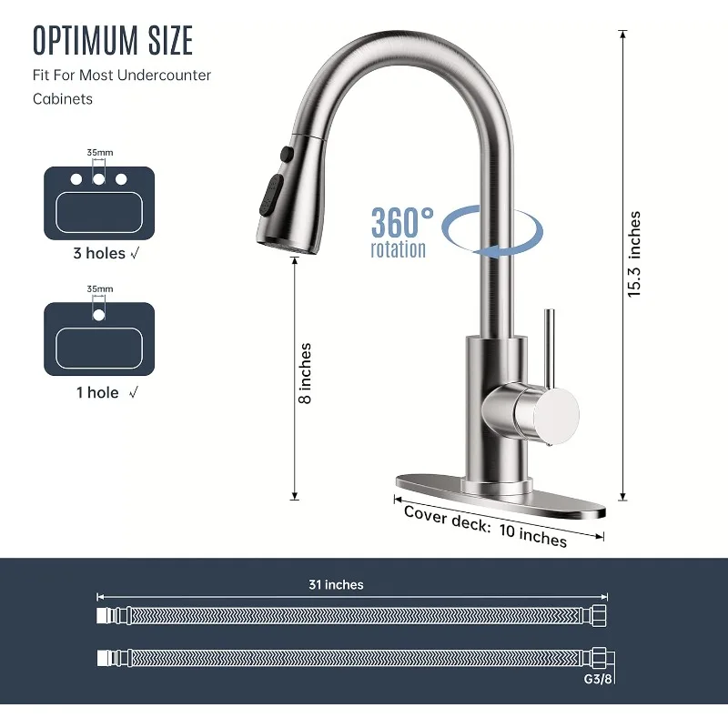 Kitchen Faucet with Pull-Down Spray Single Handle high arc Commercial Stainless Steel Brushed Nickel Kitchen Sink Faucet