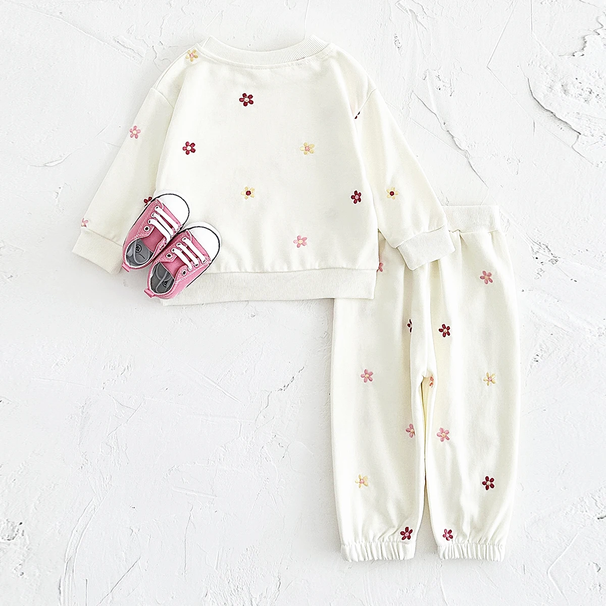 Infant Baby Sets 1-3Y Toddler Baby Girls Clothes Cotton Warm Autumn Basic Split Two-PCS Homewear Flower Embroidery Top+Pants