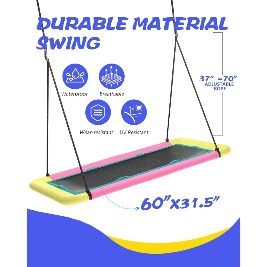 60 ''สี่เหลี่ยมผืนผ้าแพลตฟอร์ม Tree Swing ผู้ใหญ่ Giant Flying Swing ปรับสายคล้องแขวนกันน้ํา Textilene ผ้าฉีกขาด UV Resis