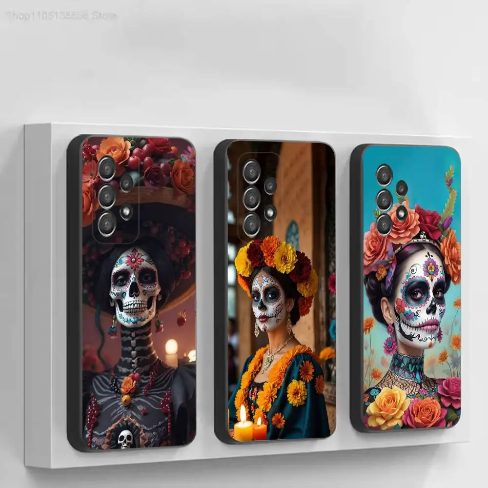 M-Mexican Catrina Skull  Black Protective Cell Cover For Samsung S26 25 24 23 22 21 20 10 10E Plus FE Ultra Note Soft case