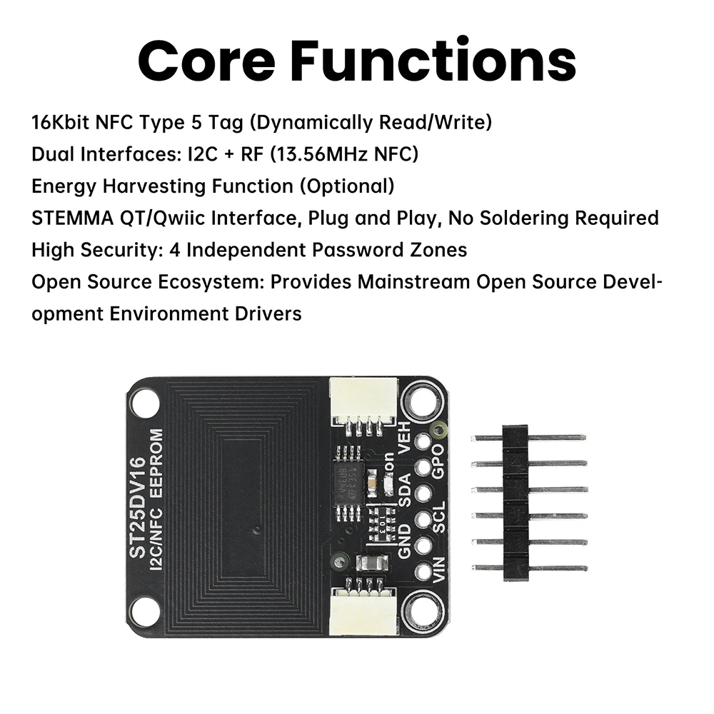 ST25DV16K I2C RFID EEPROM Breakout 13.56 Mhz NFC/RFID Reader Module ISO 15693 For Arduino For Raspberry Pi For STEMMA QT Qwiic