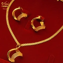 Juego de joyas de cobre de dos piezas chapado en oro de 24K, joyería India Dubái, collar de geometría deformada, pendientes