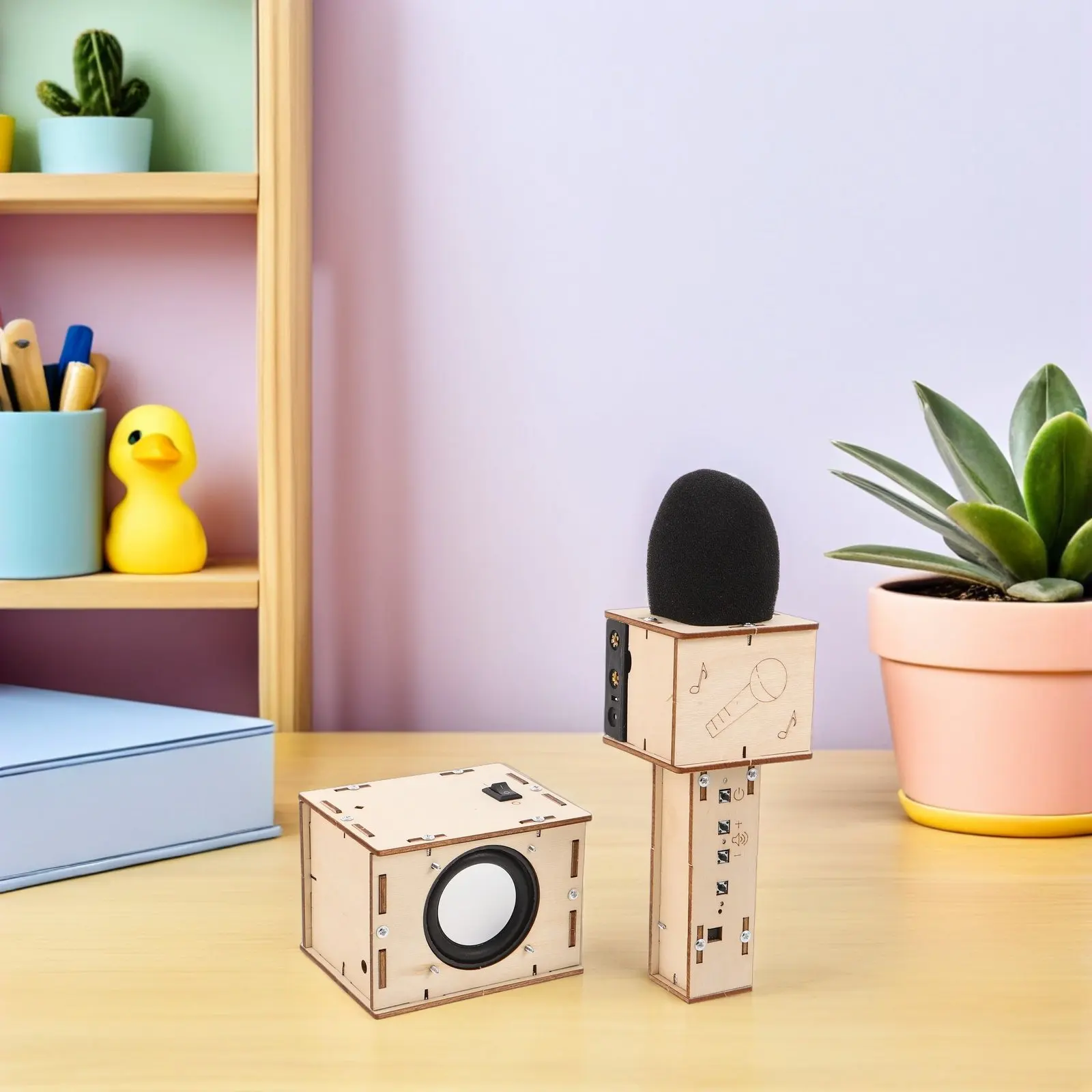 

1 Set Diy Speaker Kit For Kids: Build Your Own Wooden Speaker With Wireless Microphone Portable Mini Subwoofer For