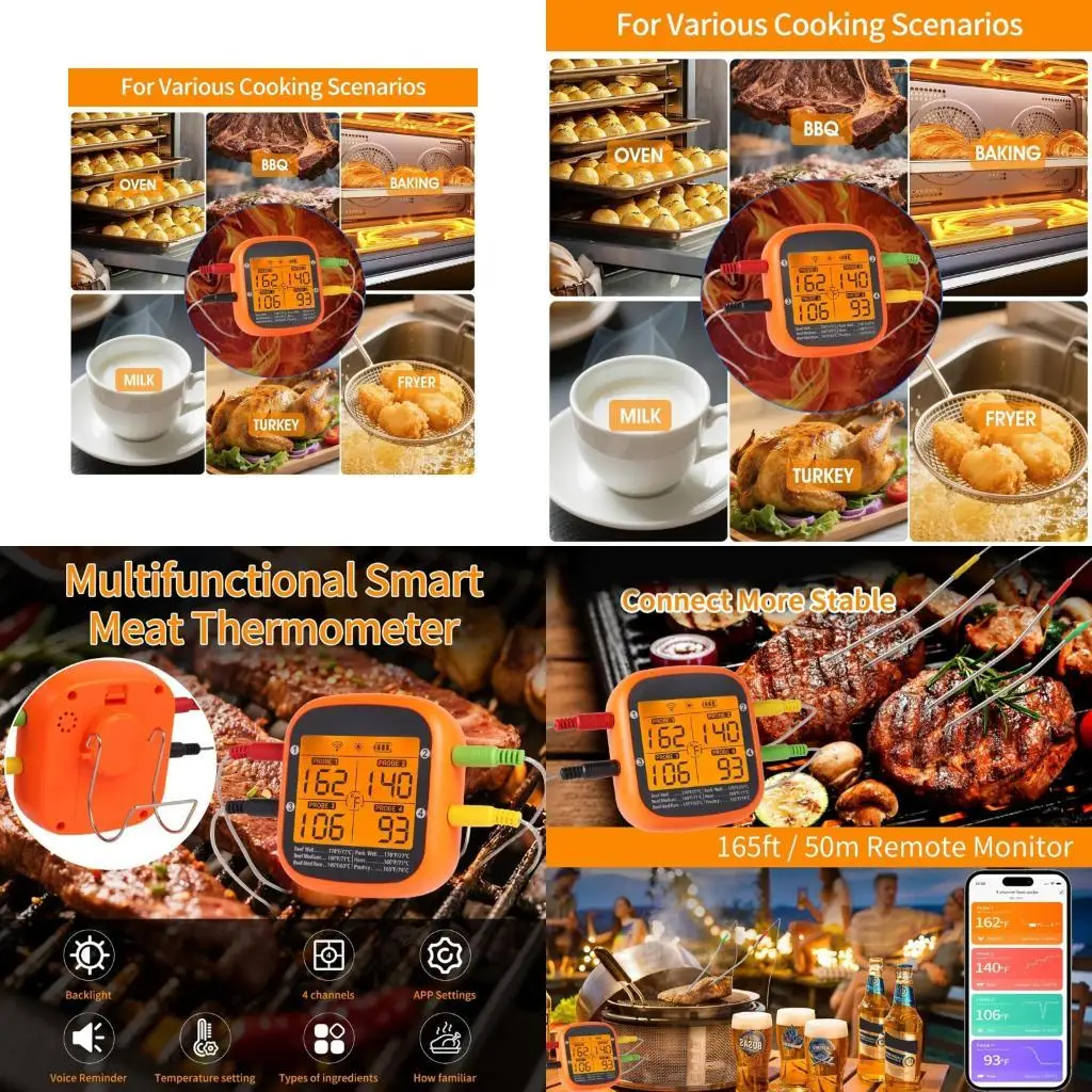 

E8BD Складные зонды Мясо термометры беспроводной 572F температура для гриля для гриля