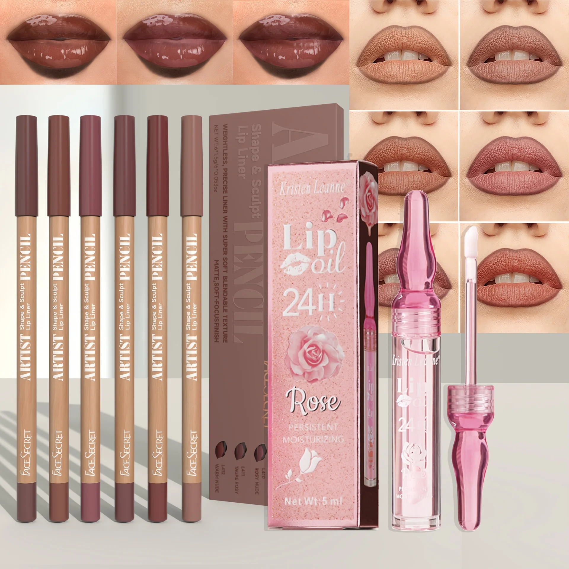 Juego de 7 Uds de delineador de labios mate de terciopelo y aceite de labios, juego de delineador de labios resistente al agua y de larga duración, cosméticos