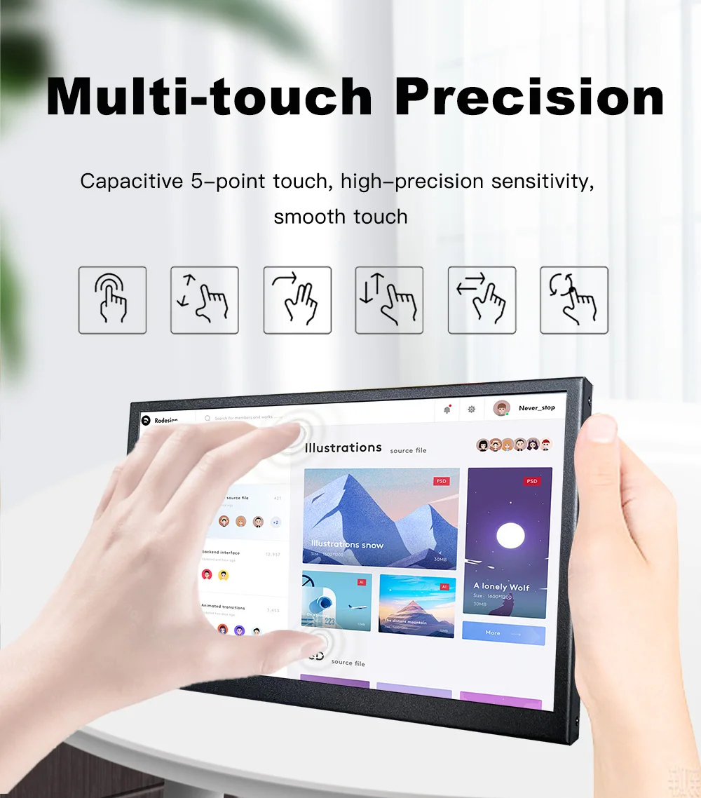 LESOWN mini USB Type C Touch Screen 7.0 inch IPS 1024x600 Small Portable Monitor Widescreen LCD Windows Mac PC Extension Display