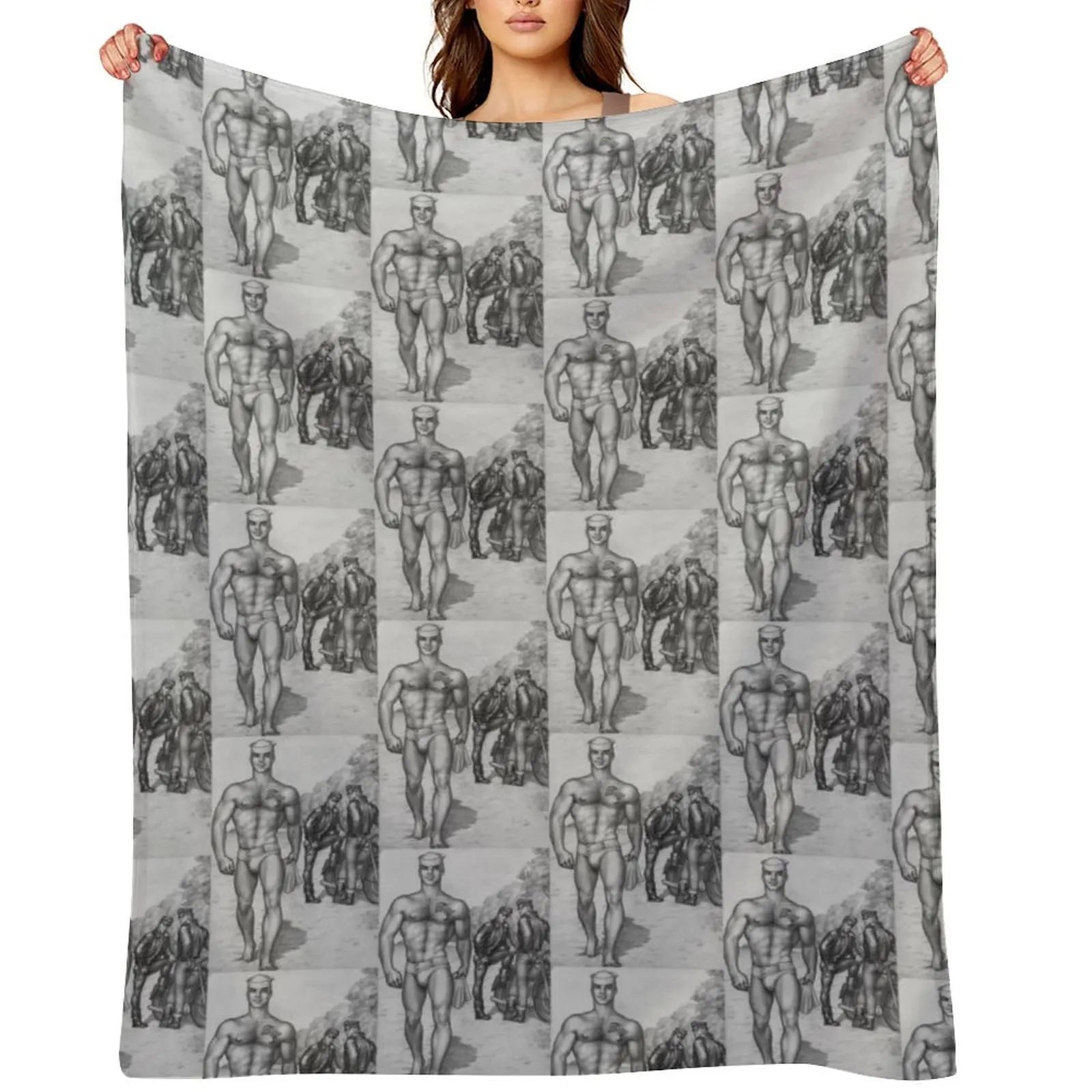 

Soldier teasing the hoods… (Tom of Finland) Throw Blanket Bed bed plaid Large Shaggy Blankets