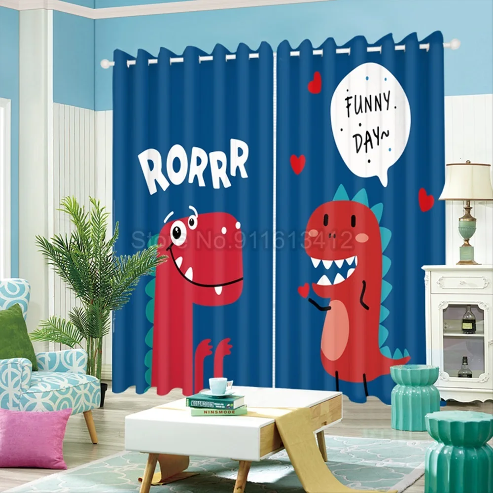 Dinosaur Blackout Curtains Cute Cartoon Window Drapes 63x63 Inch Window Curtains for Living Room Bedroom Blinds Kids Room