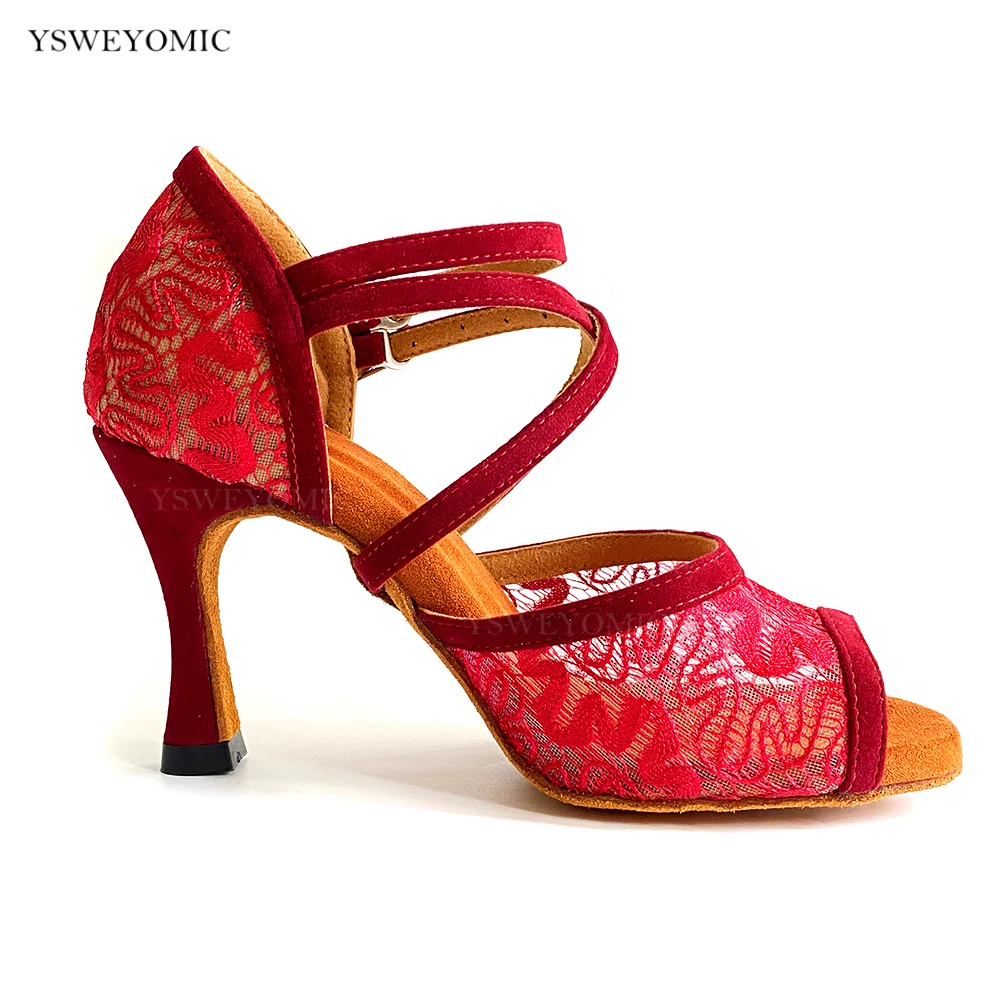 Zapatos de baile de Salsa roja para niñas y mujeres, calzado de ante para interiores, Color personalizado, fiesta de baile latino, salón Social