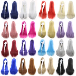 Female Wigs Synthetic Hair Women Wigs Cosplay Wig Long Wig With Bangs Straight Red Purple Orange Black Pink Blue Green White