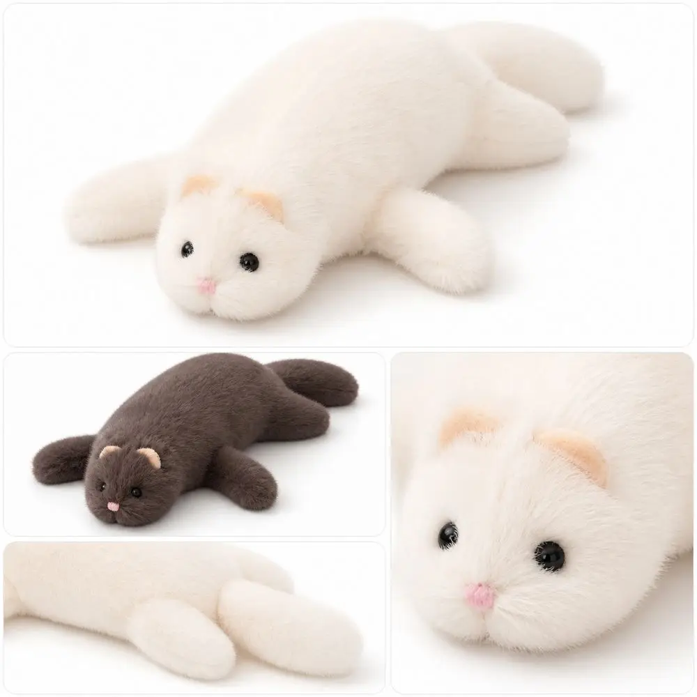 Soft Plush Ferret Plush Pillow Cute Expression Fluffy Texture Stuffed Ferret Toy Dense Stitching Plush Animal Pillow