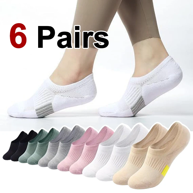 6 Pairs Women Breathable Mesh Invisible Ankle Socks Summer Lightweight Breathable Elegant Solid Color Sports and Leisure Socks