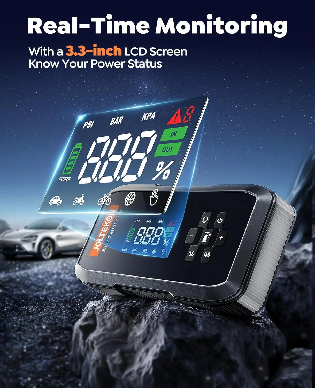 مشغل قفز السيارة 4500 أمبير مع ضاغط هواء 150 رطل لكل بوصة مربعة، صندوق قفز محمول 12 فولت، 10 حماية للسلامة