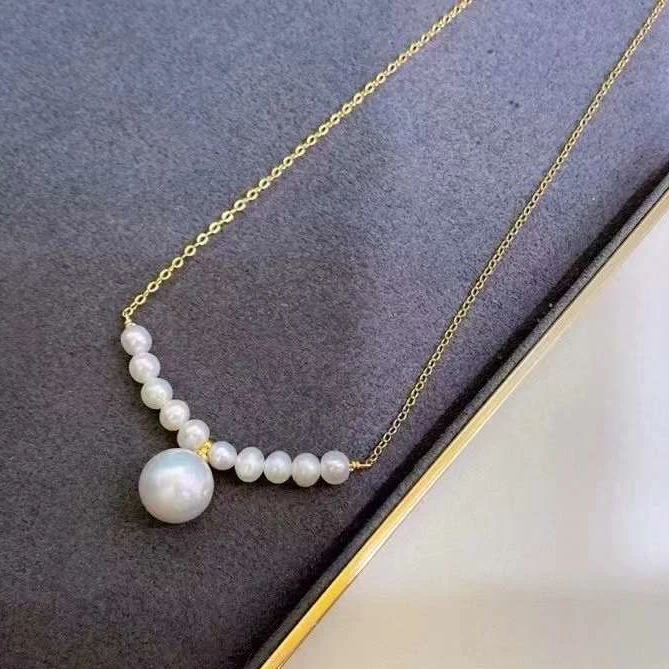 Classic  Smile Necklace 4-5mm Freshwater Pearl with 10-11mm Edison Pearl Necklace Women's Pearl Jewelry