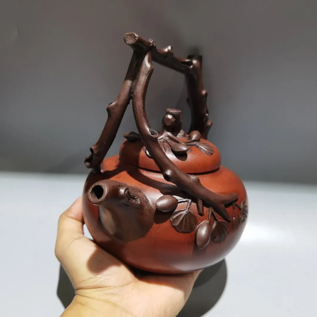 

7"Chinese Yixing Purple clay pot Pinecone cone Pine and Cypress Lifting beam pot Kettle Teapot Flagon Gather fortune Ornaments