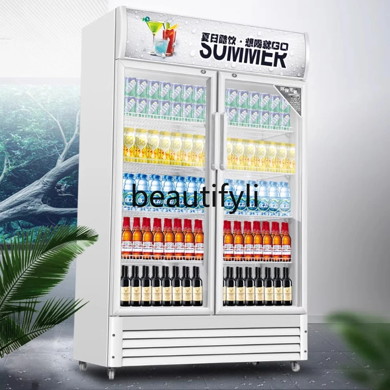 Vertical Commercial Supermarket Beverage Display Cabinet Refrigerated Fresh-keeping Glass Door Single Door Beverage Freezer