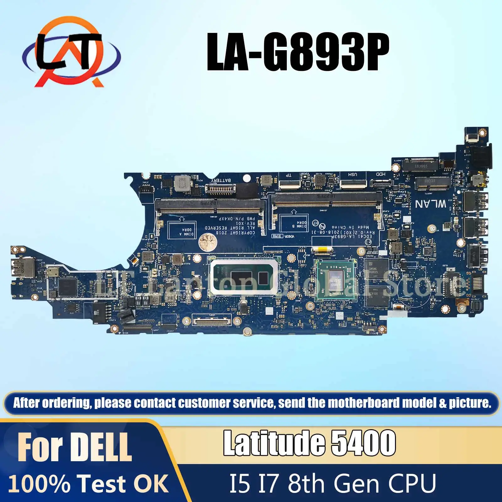 

LA-G893P Laptop Motherboard For DELL Latitude 5400 0CNJCN CN-0CNJCN DDR4 DK4XP Mainboard with CPU i5-8265U i7-8665U Gen