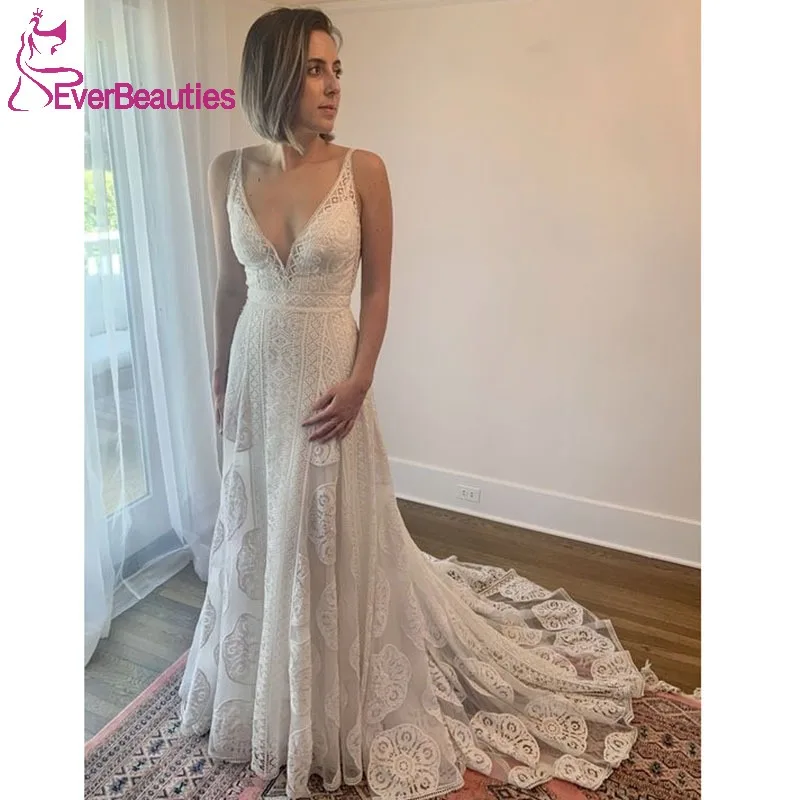 Vestidos De Novia Lace Boho Trouwjurken Strand Bruidsjurken Voor Vrouwen Robe De Mariee A-Lijn V-Hals Bruid Jurk 2023