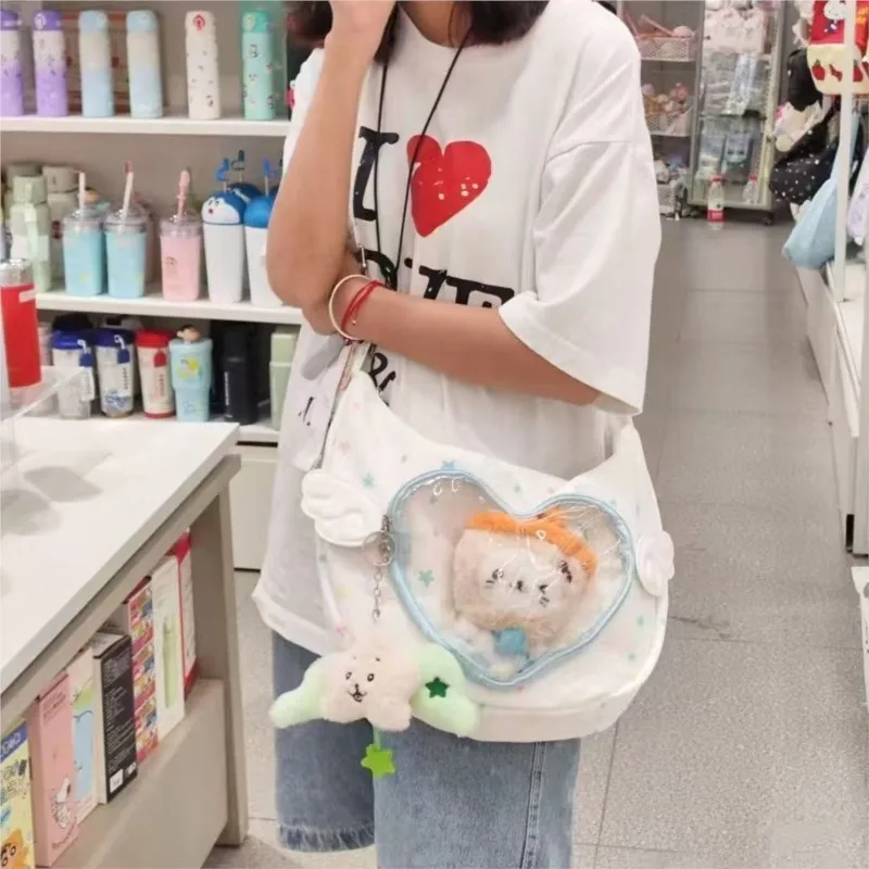 Japanese Sweet Cute Star Print Tote Bag Women JK Anime Badge Ita Bag Ladies Kawaii Wings Large Capacity Crossbody Bags Chic 2025