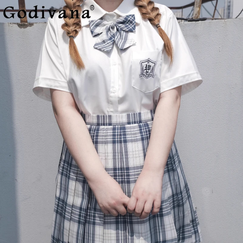 

2XL-5XL Large Size JK Uniform Classic White Embroidered Shirt Summer Girls Short Sleeve Versatile Age Reduction College Shirts