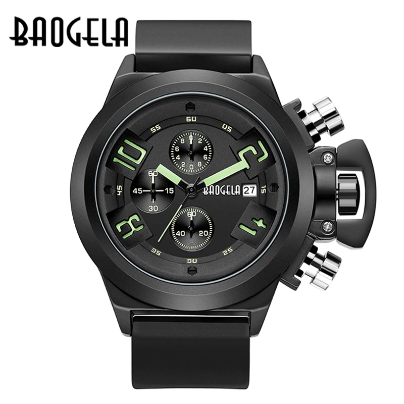 BAOGELA Chronograph Watch Top Brand Luxury Luminous Silicone Quartz Wrist Watches Military Sports Wristwatch For Man 1606