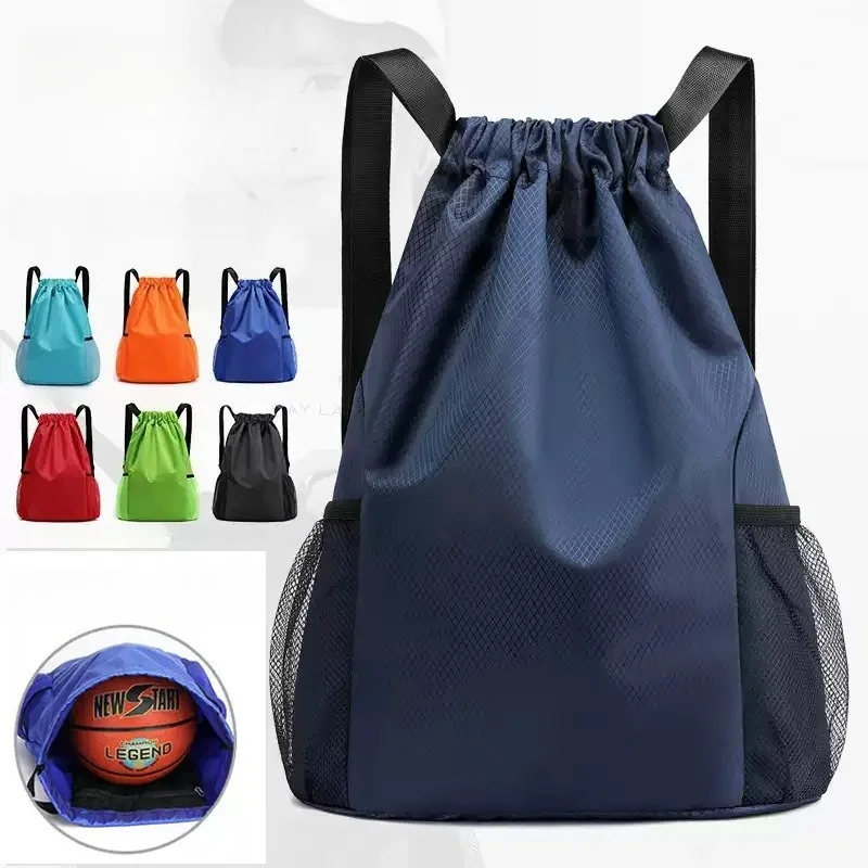 Drawstring Backpack With Side Mesh Pockets, Lightweight Sports Fitness Storage Sack Bag