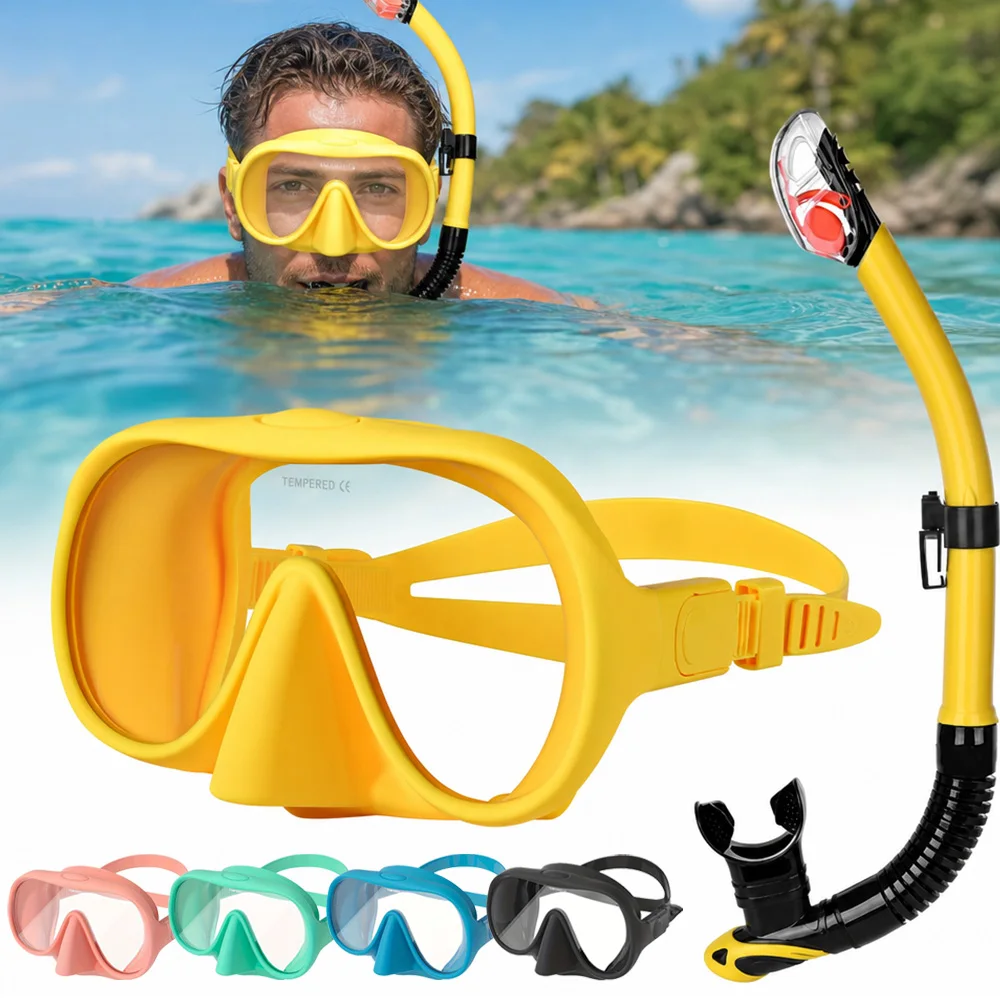 Snorkel Mask Set For Sea Snorkeling Island Tour Coastal Swimming For Adults Anti‑Leak Dry Top Soft Silicone Tempered Glass