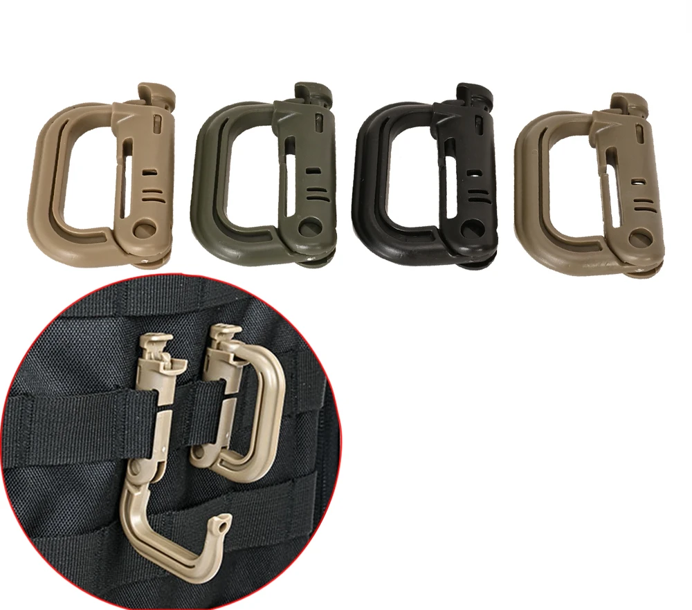 Tactical D Locking Ring 2 pcs Buckle Grimloc MOLLE Carabiner Plastic Clip Snap Type Tactical Vest Bag Connection Point Fastener